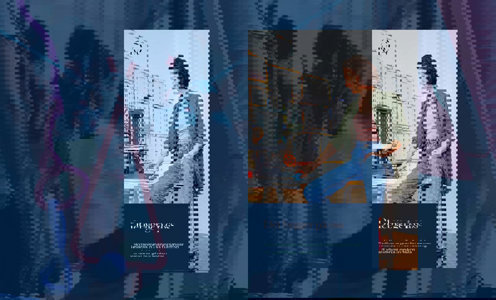 rapportens omslag med teknikärare vid dator