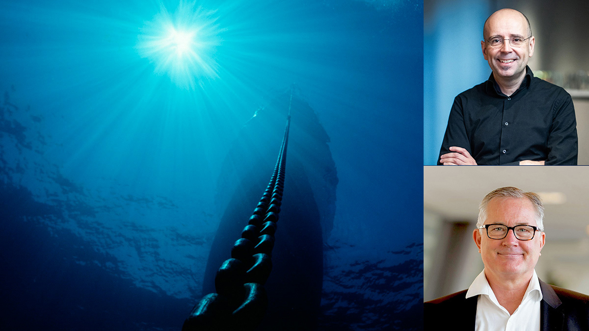 Collage portrait and boat from an underwater perspective