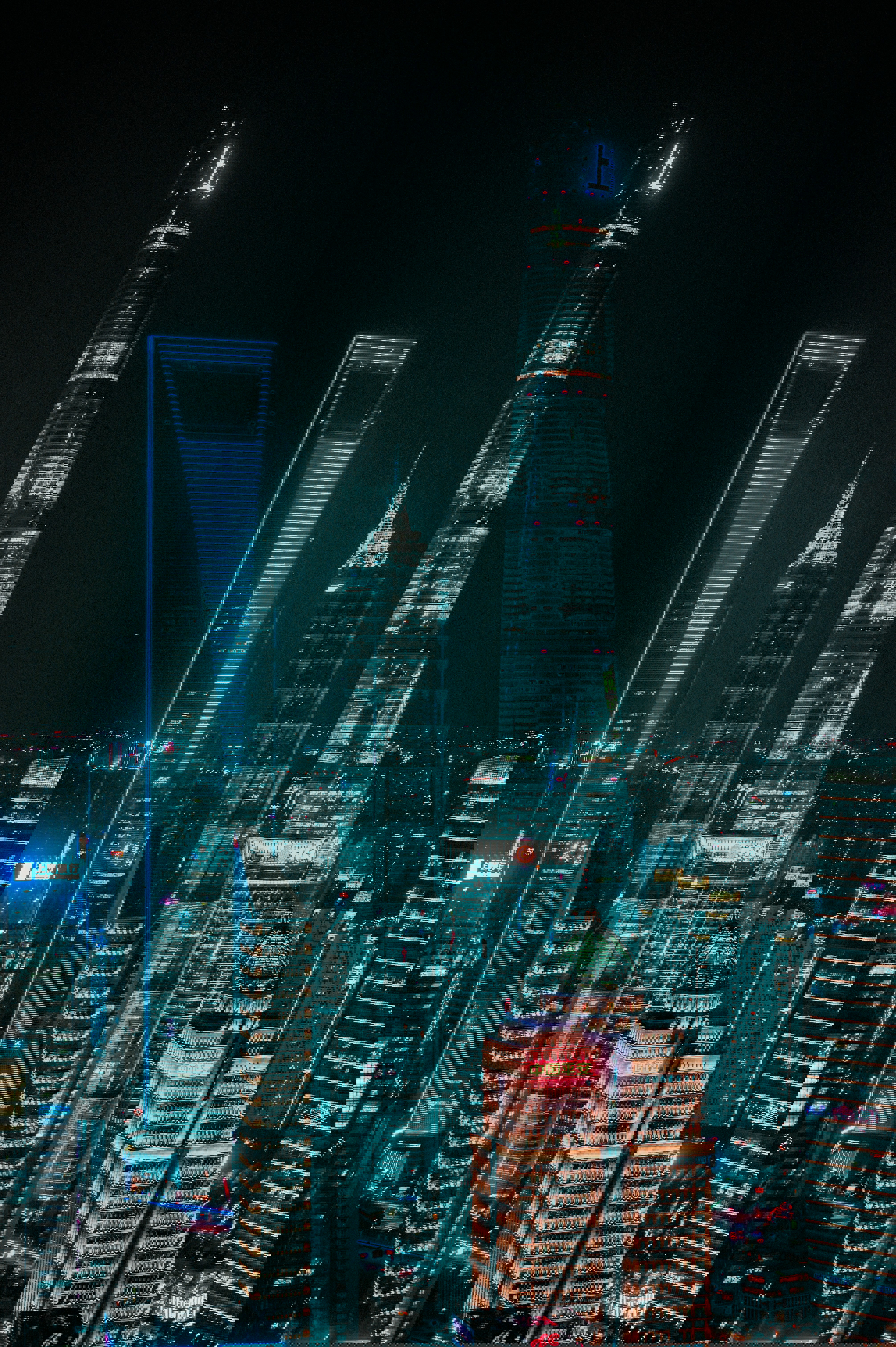 Shanghai skyline nattetid