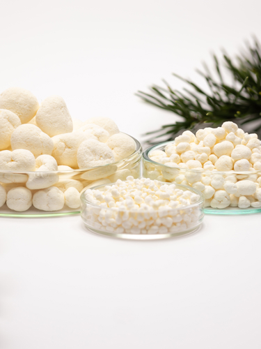 Produkbild vitt material i tre glasskålar